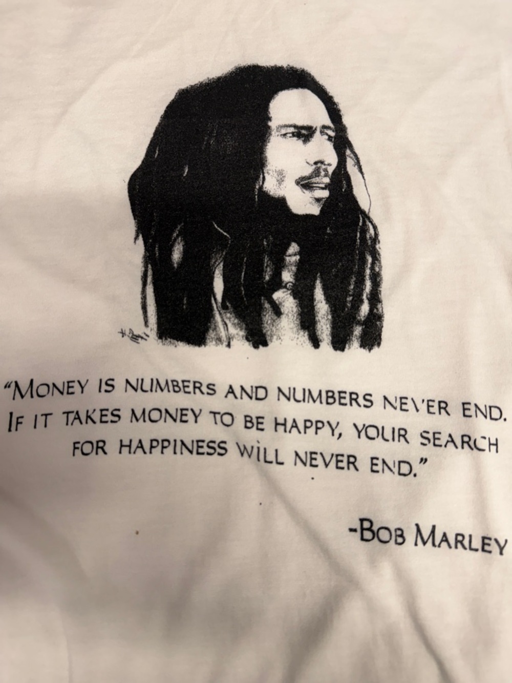 Jerzees White T‑Shirt with Black Bob Marley Portrait